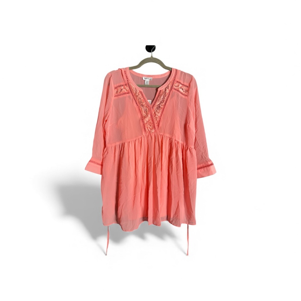 Motherhood Coral Pink Medium Pregnancy Tunic Top with Embroidered Details NWT